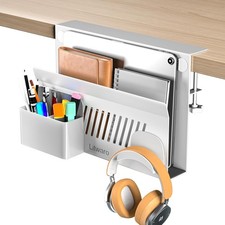Desk Side Storage No Drill Laptop Holder with Magnetic Pen Holder Under Desk