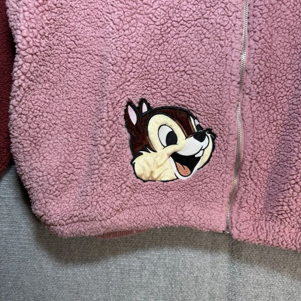 迪士尼拉链夹克夏尔巴羊毛粉色女式 XL 码带芯片和戴尔设计 — 第 3/4 张图片