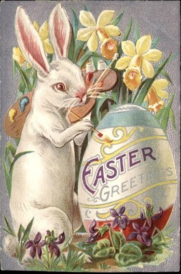 Easter Rabbit with Easter Egg Easter Rabbit Series c1900s-10s Vintage Postcard