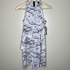 Y Yigal x Design Lab Sheath Dress 2 XS Black White Mini Peplum High Neck New