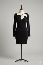 PrettyLittleThing Black Multi Cut Out Long Sleeve Bodycon Dress BNWT – Size 10