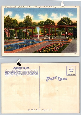 #ad Pangborn Public Park Fountain Hagerstown Md Postcard $1.99