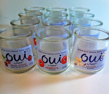 12 Glass Jars Oui Yoplait Yogurt 5 oz Storage Workshop Garage Crafts Hobbies