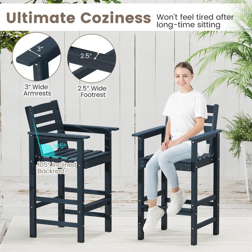 3-Piece Patio HDPE Bar Set Armchairs w/Square High-Top Table Footrest & Backrest - Picture 4 of 10