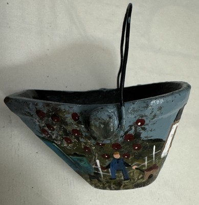 Hand Painted American Flag Coal/Ash Bucket One Room Schoolhouse Gardening Scene