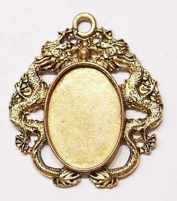 4 of 25x18mm Antique Gold Victorian Deco Dragon Cab Pendant Settings 44x39mm