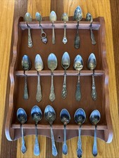 VINTAGE Antique 18 Silverplate, Sterling, Pewter Souvenir Spoons & Wall Display