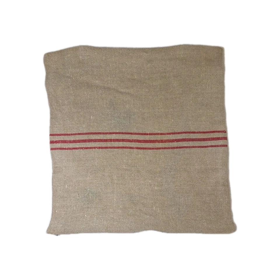 Pottery Barn French Grain Sack Linen Hemp Red Stripe Throw Pillow 18x19 2009 - Image 2 of 4
