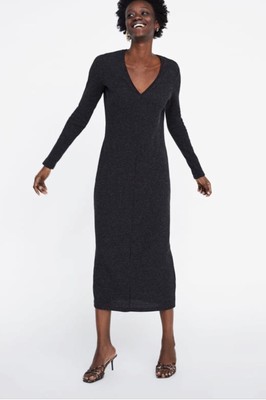 ribbed midi dress with sleeves
