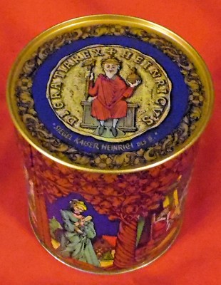 Alte Dose , Blechdose , Lebkuchendose , E. Otto Schmidt ,rund 11 cm , H 12 cm -6