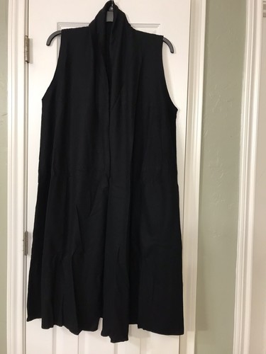 MEDIUM $358 NWT EILEEN FISHER BLACK BOILED WOOL JERSEY SHAWL COLLAR LONG VEST - Picture 2 of 4
