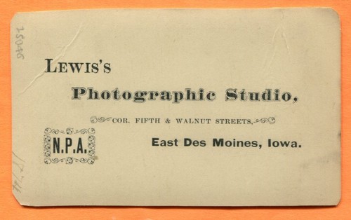 CDV East Des Moines, IA, Portrait of a Lady, by Lewis, 1874 Backstamp - Picture 2 of 3