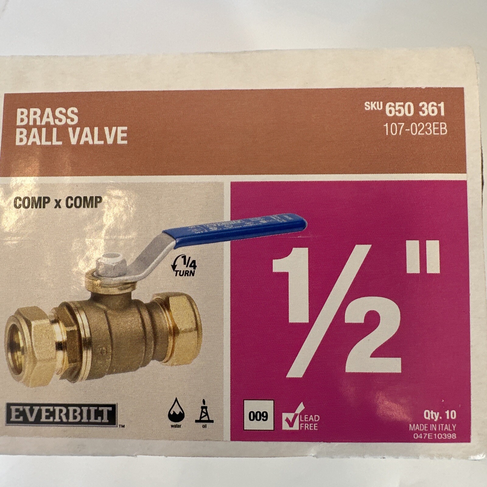 Everbilt 1/2 in Brass Ball Valve Comp x Comp 107023EB eBay
