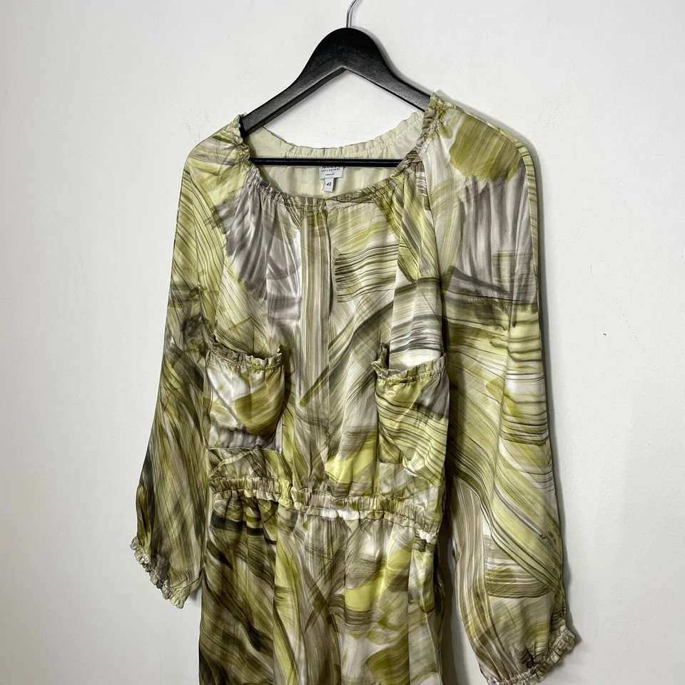 Armani Collezioni Abstract Print Gathered Silk Dress Size 42 Green - Image 2 of 4