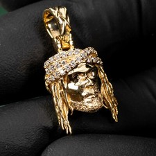 Solid 14K Yellow Gold 0.30Ct Natural Diamond Dread Head Mini Jesus Piece Pendant