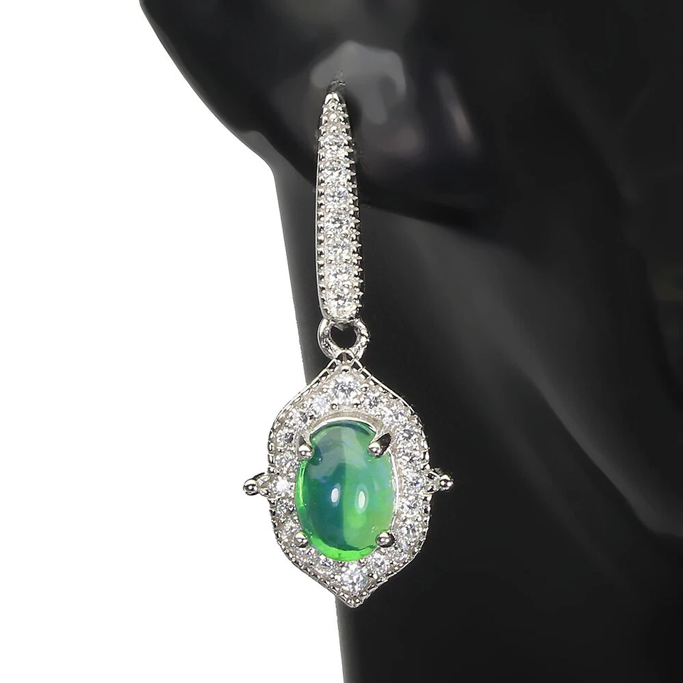 Orecchini In Argento Sterling 925 Con Opale Di Fuoco 7x5mm Simulato Cz Gioielli - Immagine 2 di 4