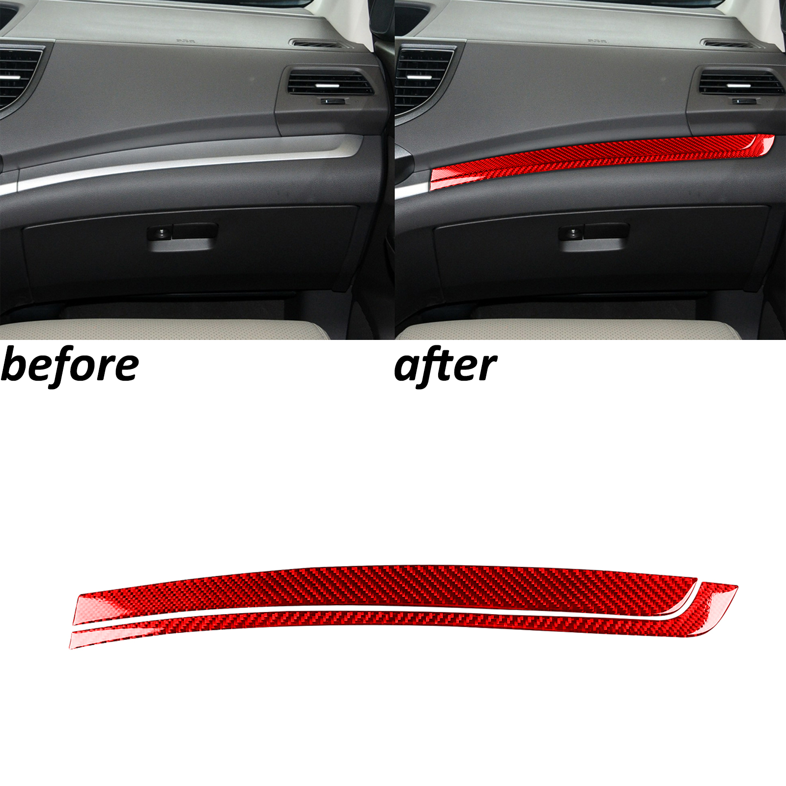 Red Carbon Fiber Co-pilot Dashboard Panel Cover Trim For Honda CRV CR-V 2012-16