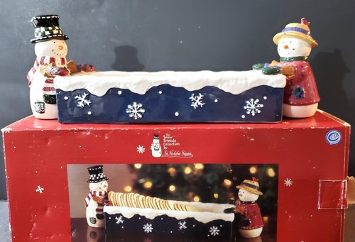 St Nicholas Square Snow Friends CRACKER TRAY snowmen at each end of serving dish - 第 1/10 張圖片