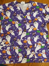 Uniform City Halloween Scrub Top Medium  Purple