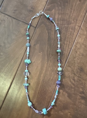 Vintage Necklace Turquoise Amethyst Silver Glass Millefiori Bohemian Strand 27" - Picture 4 of 7