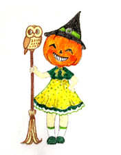 Halloween Ornament Needlepoint Canvas 18 mesh Zweigart Handpainted Pumpkin Girl