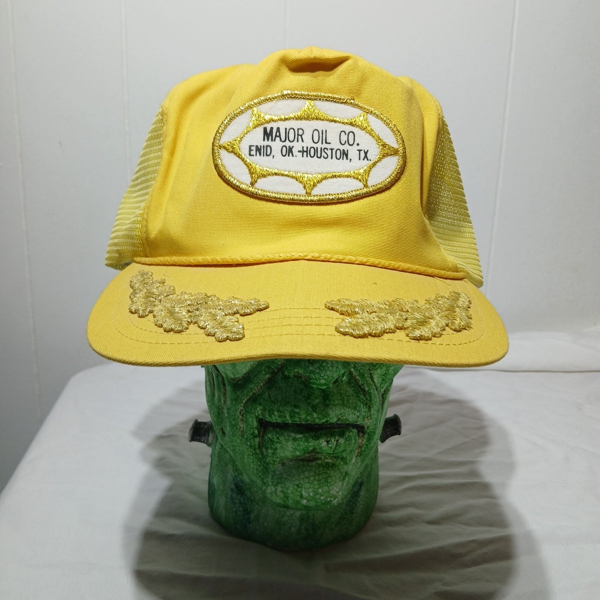 Vintage Major Oil Co Trucker Hat Yellow Mesh DEFUNCT PETROL Enid OK Houston TX View 3