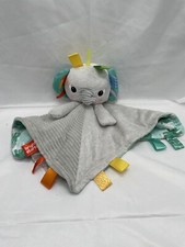 Bright Starts ELEPHANT Security Blanket Taggies Lovey Gray Green Leaves Leaf