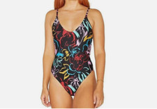 Hurley Low Back One Piece Swimsuit Black Multi Size L 2627