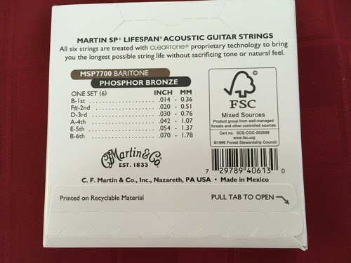 CUERDAS DE GUITARRA BARÍTONO ACÚSTICO MARTIN MSP7700 BRONCE FÓSFORO - MÁS DE 1000 VENDIDAS - Imagen 2 de 2