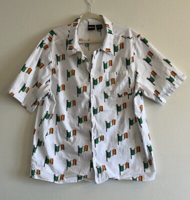 Mad Engine Shirt Men s Size XXL Irish Flag Button Up Short Sleeve Cotton Shirt