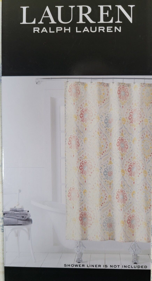Ralph Lauren Shower Curtain, Blue Yellow Floral Tailored Hem Cotton ...