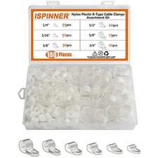 180pcs Nylon Plastic R-Type Cable Clamps, 1/4" 5/16" 3/8" 1/2" 5/8" 3/4" White