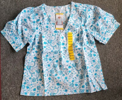 #ad NEW Draper James Women#x27;s Short Puff Sleeve Heidi V Neck Top Sz Med Paisley $3.20