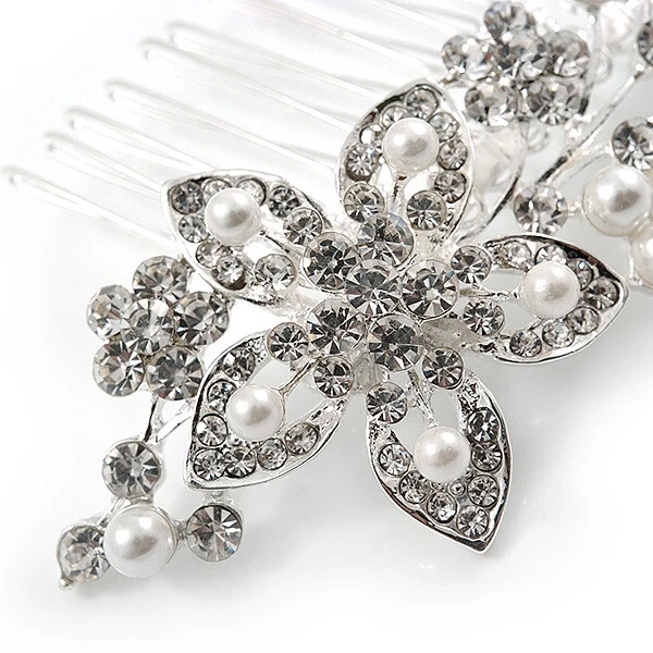 Perla de cristal austriaco transparente chapada en rodio para novia/boda/baile de graduación/fiesta Foto 3 de 4