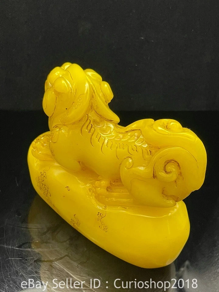 Piedra Tianhuang Shoushan natural china de 5,4" talla sello de bestia auspiciosa Foto 2 de 4