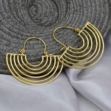 Rainbow Shape Hoops Earrings For Women Handmade Gold Plated Brass Huggies