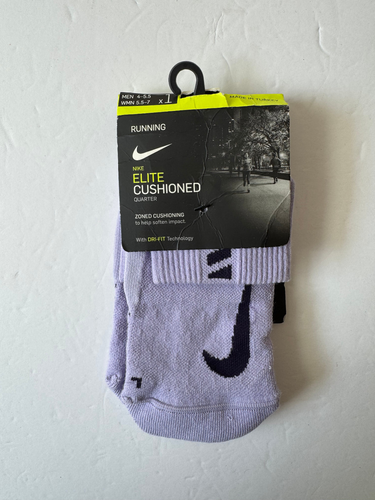 Nike Elite Cushioned Quarter Running Socks Purple SX5463 (Women US 5.5-7)