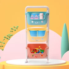 3-Tier Kids Toy Organizer Storage Bin Box Plastic Shelf Rack Playroom Rolling
