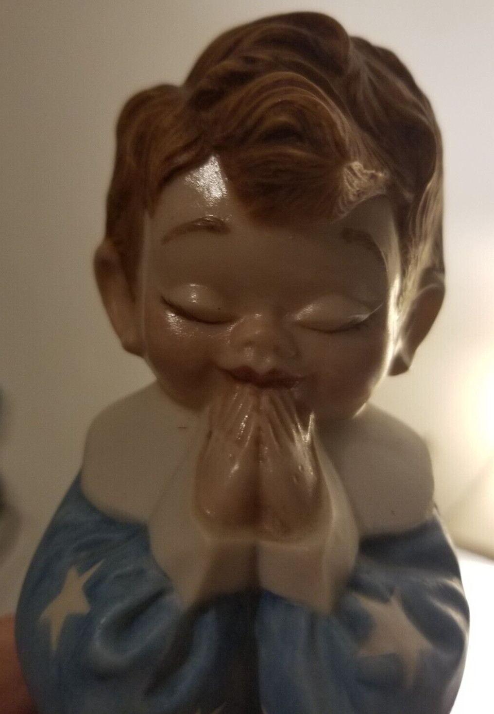 Byron Molds 1971 Little Boy Praying Ceramic Moulded Statue With Lamp & Music Box