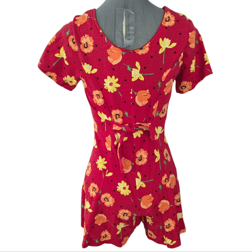 Lord & Taylor Girls Vintage 90s Red floral print romper shorts size 14 - Picture 6 of 9