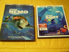 (2) Disney Pixar Finding Nemo Blu-Ray/DVD Lot: Finding Nemo & Dory  w/Slipcovers
