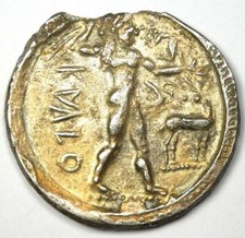 Bruttium Caulonia Ar Apollo Silver Stater Coin 400 Bc - Ngc Xf With Edge Chip