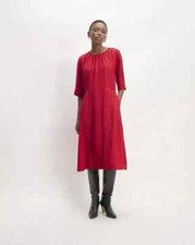 Everlane Women's The City Stripe Ruched Dress in Red Size 8 viscose/polyester