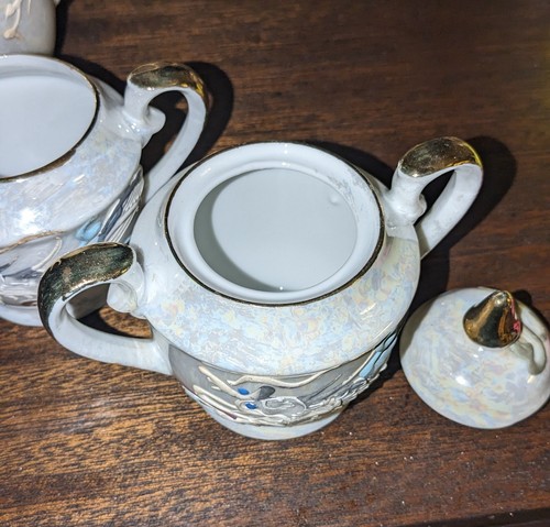 Vintage blauäugiges Dragonware Tee, Milchkännchen, Zucker Set Japan Lustreware  - Bild 13 von 18