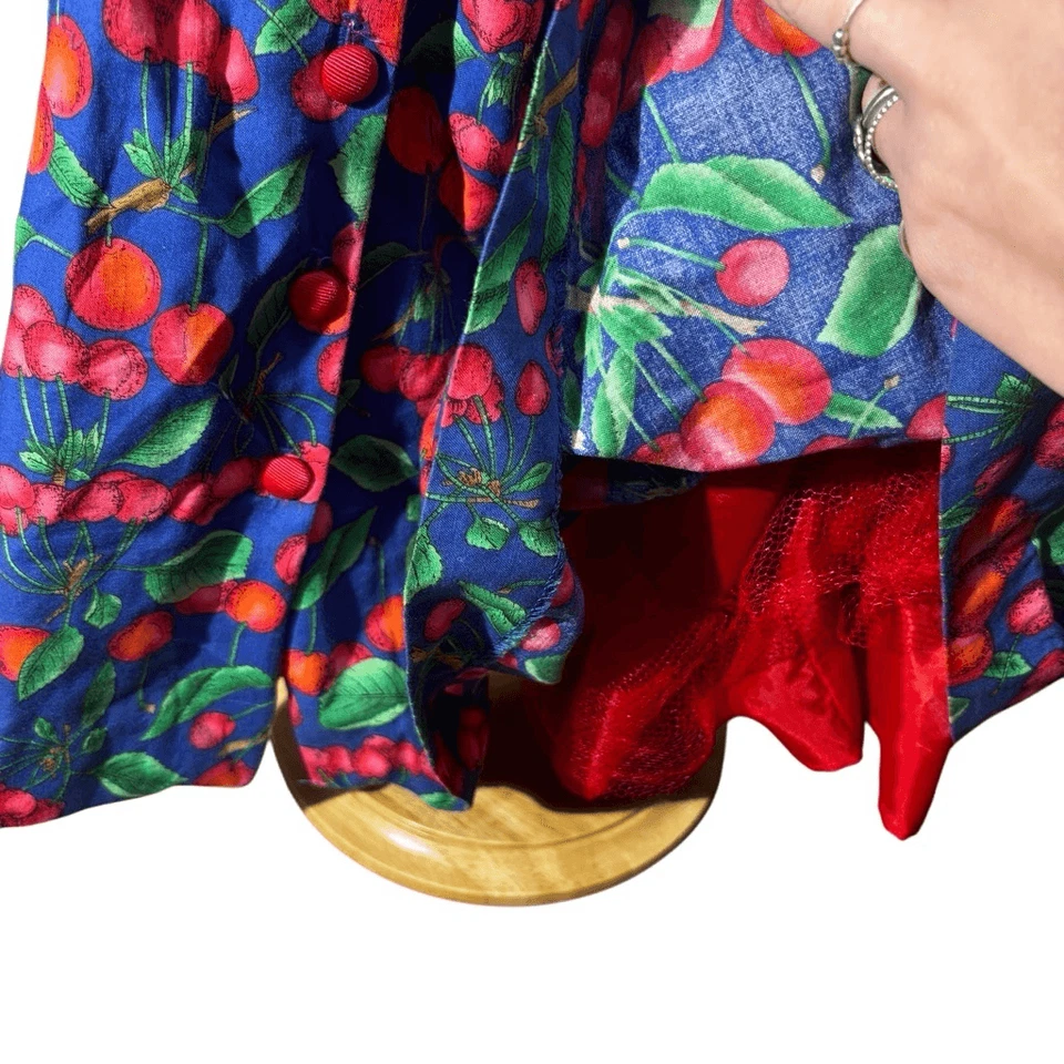 Vintage 80s Plum Pudding LTD Cherry Print Capelet Dress - Image 3 of 4