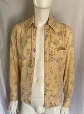 Vintage 1970s Disco Large Collar Long Sleeve Polyester Button Front Large Shirt