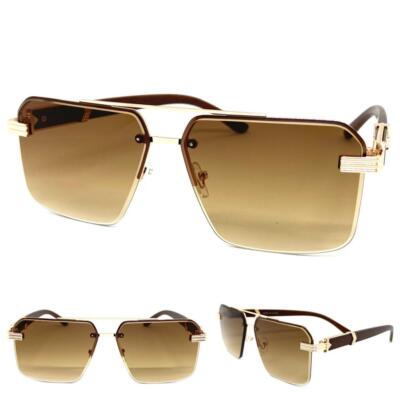 Men Classy Elegant Sophisticated Hip Hop SUN GLASSES Gold & Faux Wooden Frame C3