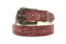 HandTooled Floral Belt, 1.5    Hand Painted Belt with Removable Western Buckle