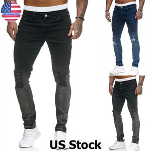 Mens Boy Jeans Straight Leg Denim Pants Skinny Stretch Fit Ripped All Waist Legs