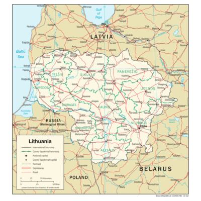 Lithuania Road Highway Transportation Transport Map Country Nation Print